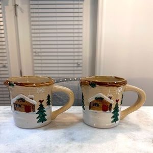 Christmas Winter Cabin ceramic Mugs by St. Nicholas Square - NWOT